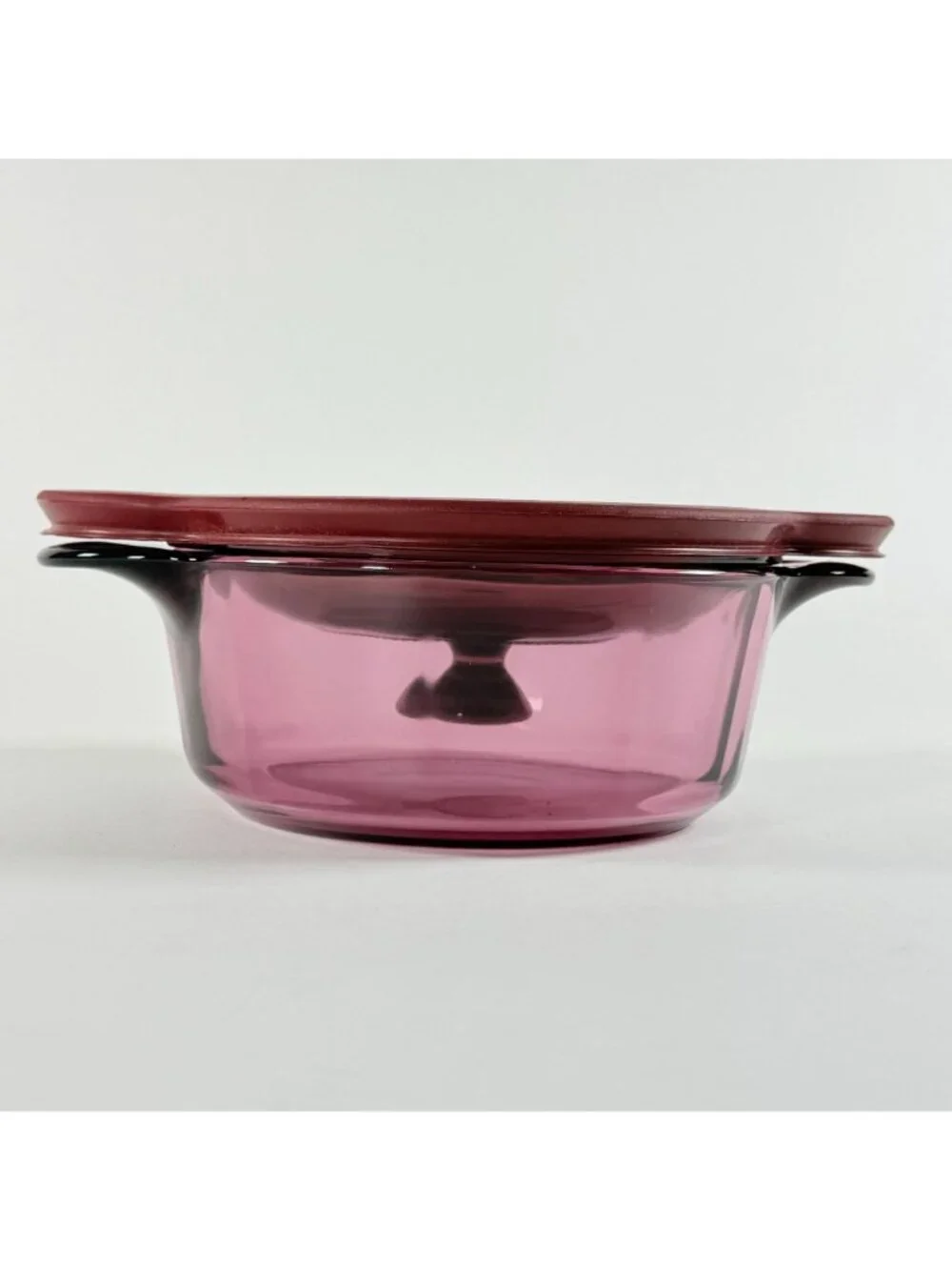 Visions Cranberry Glass 1 Qt Casserole Dish With Lid & Plastic Cover 1174